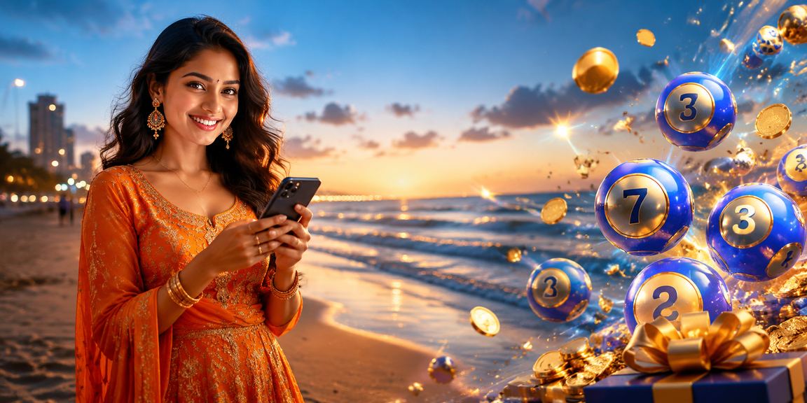 View of Chennai Marina Beach with lottery and blue gold tones