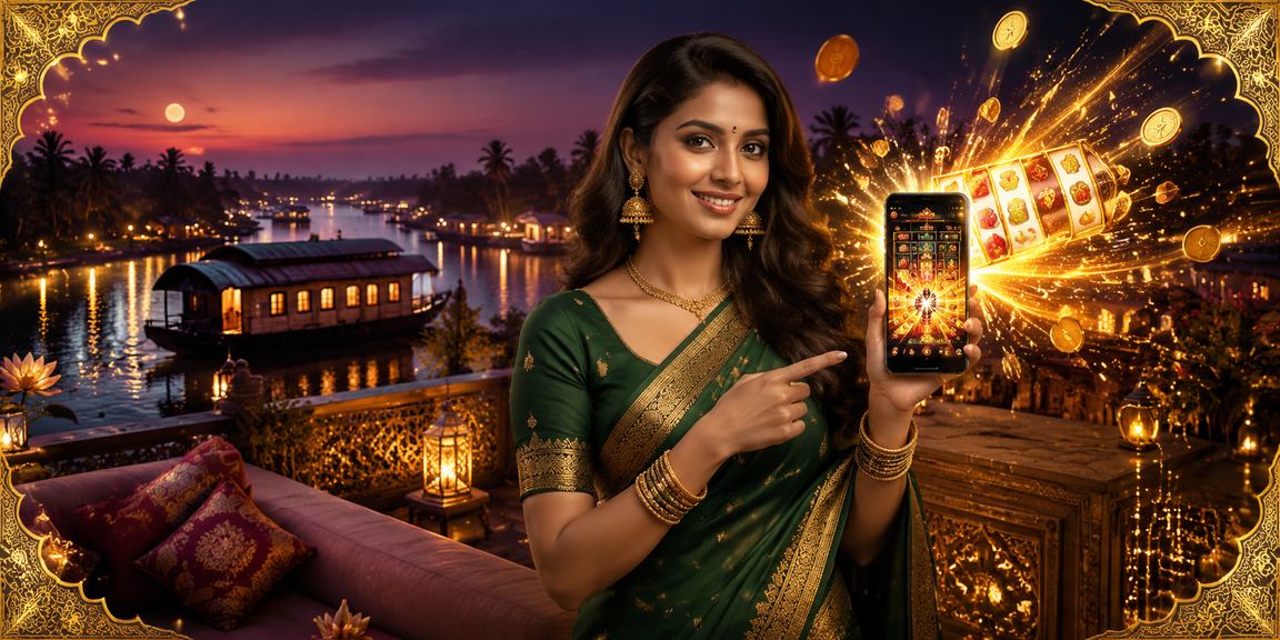 Kerala Backwaters themed online slot game with traditional saree